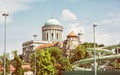 Basilica and water slide in the thermal spa and baths in Esztergom, yellow photo filter Royalty Free Stock Photo