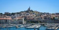 Basilique Notre-Dame de la Garde on the hill above the port of Marseille Royalty Free Stock Photo