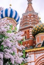 Basilius Cathedral with purple lilac Royalty Free Stock Photo