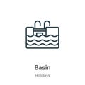 Basin outline vector icon. Thin line black basin icon, flat vector simple element illustration from editable holidays concept Royalty Free Stock Photo