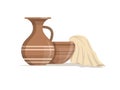 Basin, towel and clay jug with handle. The washing of the feet symbols. holy week