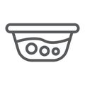 Basin with water line icon, laundry and wash, washbowl sign, vector graphics, a linear pattern on a white background.