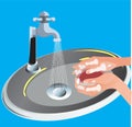 Basin with water tap wasting water Vector illustration