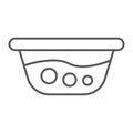 Basin with water thin line icon, laundry and wash, washbowl sign, vector graphics, a linear pattern on a white