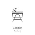basinet icon vector from furnitures collection. Thin line basinet outline icon vector illustration. Outline, thin line basinet