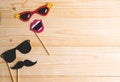 Basis for banner with mustache props and glasses for photos. Frame for text with paper mustache and glasses. Frame for children