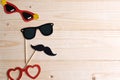 Basis for banner with mustache props and glasses for photos. Frame for text with paper mustache and glasses. Frame for