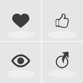 Social media notification icon set vector. Flat design like, share, follow, view and symbol. Royalty Free Stock Photo