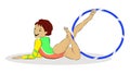 Vector illustration of a young female gymnast performing with hoop