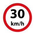 limit 30 km traffic sign on white
