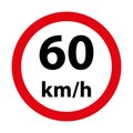 limit 60 km traffic sign on white