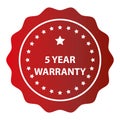 5 year warranty stamp on white