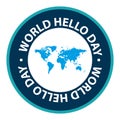 world hello day stamp on white