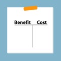 benefit cost post it on blue Royalty Free Stock Photo