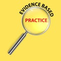 evidence based practice under magnifier glass on yellow Royalty Free Stock Photo