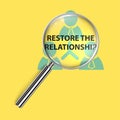 restore the relationship under magnifier glass on yellow Royalty Free Stock Photo