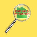 house for sale by owner under magnifier glass on yellow Royalty Free Stock Photo