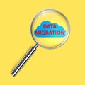 data migration under magnifier glass on yellow Royalty Free Stock Photo