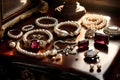 Vintage jewelry on antique vanity Royalty Free Stock Photo