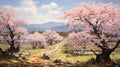 Sakura Serenity: A Blossoming Painting of Cherry Trees in Japan