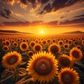 Golden Sunset Over a Sunflower Wonderland