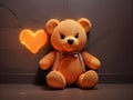 Sunset Embrace: Orange Laser Teddy Bear Heart Wall Art Royalty Free Stock Photo