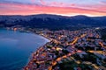 Baska. Aerial sunset burning sky view of town of Baska Royalty Free Stock Photo