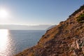 Baska - Coastal hiking trail along steep cliffs and mountains near tourist town Baska, Krk island, Primorje-Gorski Kotar Royalty Free Stock Photo