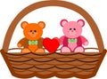 Wooden Basket Carrying Teddy Bears Vector Illustration