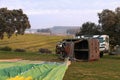 The basket of an aerostatic balloon lying on the ground Royalty Free Stock Photo