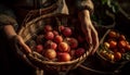 basket of apples chestnuts in a basket