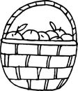 Basket with apples icon. hand drawn in simple liner scandinavian style. Thanksgiving