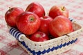 Basket of apples on red & white cloth Royalty Free Stock Photo