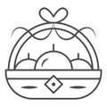 Basket with apples thin line icon, chinese mid autumn festival concept, harvest sign on white background, fruit basket Royalty Free Stock Photo