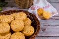 Basket with argentin cheese bread, chipa