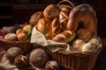 basket of artisan breads, including bagels, rolls, and buns Royalty Free Stock Photo