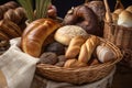 basket of artisan breads, including bagels, rolls, and buns Royalty Free Stock Photo