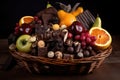 basket of assorted fruits and nuts covered in decadent chocolate Royalty Free Stock Photo