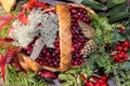 Basket with autumn fruits, berries, mushrooms, Rowan