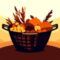 Basket with autumn harvest. Vector illustration in flat cartoon style. AI Generated Royalty Free Stock Photo