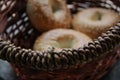 Basket Bagels fresh Bread Bakery Food Sesame Healthy Traditional Royalty Free Stock Photo