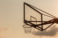Basket ball board under sky with white clouds. Basketball court with old backboard. sky and white clouds on background. Royalty Free Stock Photo