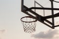 basket ball board under sky with white clouds. Basketball court with old backboard. sky and white clouds on background. Royalty Free Stock Photo