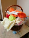 Basket with balls of wool