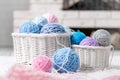 Basket with balls of yarn Royalty Free Stock Photo