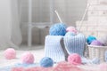 Basket with balls of yarn Royalty Free Stock Photo