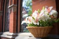 basket of blooming lilies placed near a church window