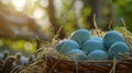 A Basket of Blue Eggs.AI generated image Royalty Free Stock Photo