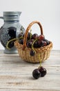 Basket with blue vine. Royalty Free Stock Photo