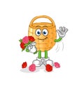 Basket with bouquet mascot. cartoon vector Royalty Free Stock Photo